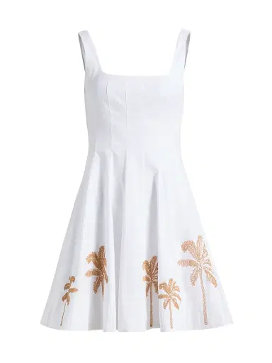Staud Women's Wells Palm-Embroidered Minidress - White Embroidery - Size 14 | Thumbnail 1 Staud Women's Wells Palm-Embroidered Minidress - White Embroidery - Size 14 | Thumbnail 1