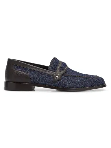 Manolo Blahnik Men's Alamo Denim & Leather Loafers - Dark Blue - Size 9 | Thumbnail 1 Manolo Blahnik Men's Alamo Denim & Leather Loafers - Dark Blue - Size 9 | Thumbnail 1