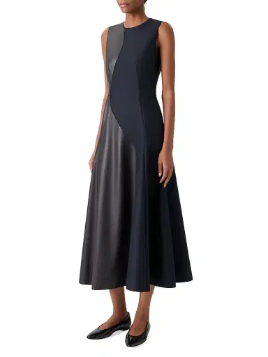 Akris Women's Mixed Media Patchwork Midi-Dress - Black - Size 12 | Thumbnail 3 Akris Women's Mixed Media Patchwork Midi-Dress - Black - Size 12 | Thumbnail 3
