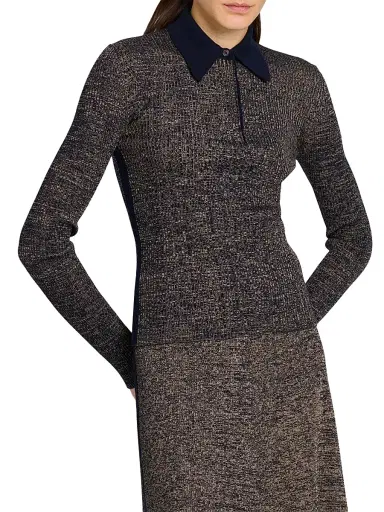 Ferragamo Women's Wool-Blend Rib-Knit Long-Sleeve Polo Top | Thumbnail 3 Ferragamo Women's Wool-Blend Rib-Knit Long-Sleeve Polo Top | Thumbnail 3