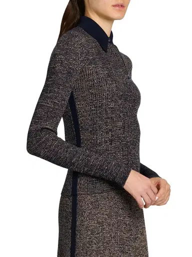 Ferragamo Women's Wool-Blend Rib-Knit Long-Sleeve Polo Top | Thumbnail 4 Ferragamo Women's Wool-Blend Rib-Knit Long-Sleeve Polo Top | Thumbnail 4