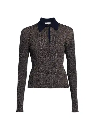 Ferragamo Women's Wool-Blend Rib-Knit Long-Sleeve Polo Top | Thumbnail 1 Ferragamo Women's Wool-Blend Rib-Knit Long-Sleeve Polo Top | Thumbnail 1
