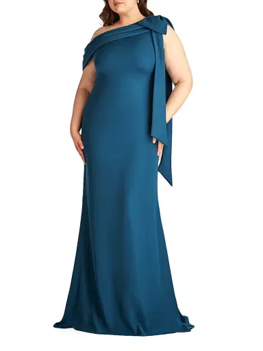 Tadashi Shoji Women's Plus One-Shoulder Crepe Sheath Gown - Royal Blue | Thumbnail 3 Tadashi Shoji Women's Plus One-Shoulder Crepe Sheath Gown - Royal Blue | Thumbnail 3