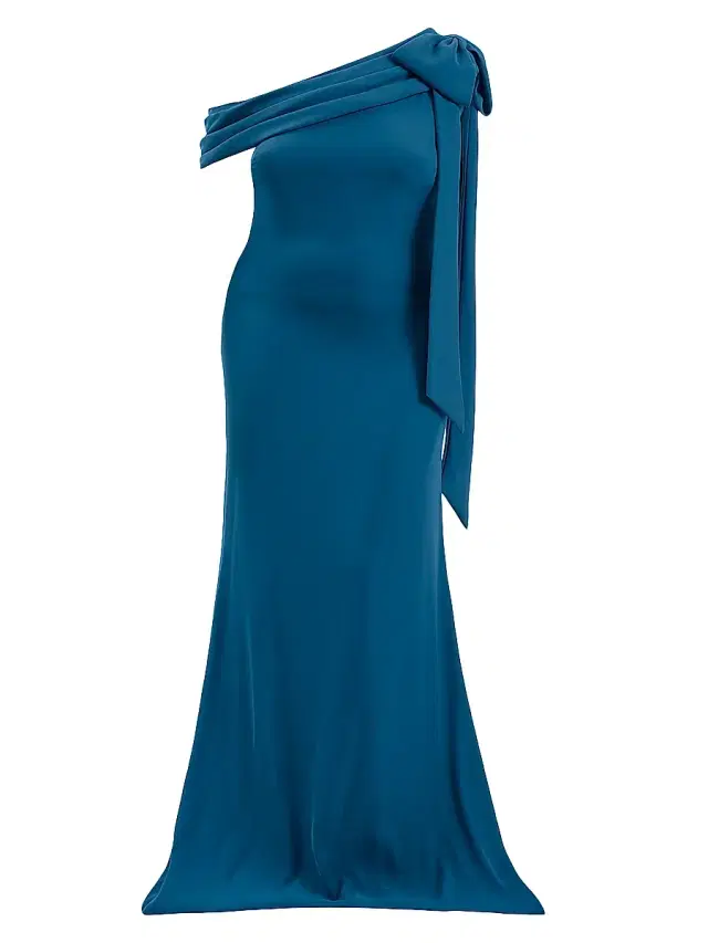Women's Plus One-Shoulder Crepe Sheath Gown - Royal Blue Women's Plus One-Shoulder Crepe Sheath Gown - Royal Blue