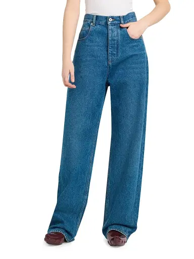 Bottega Veneta Women's Cotton High-Rise Wide-Leg Jeans - Mid Blue - Size 10 | Thumbnail 3 Bottega Veneta Women's Cotton High-Rise Wide-Leg Jeans - Mid Blue - Size 10 | Thumbnail 3