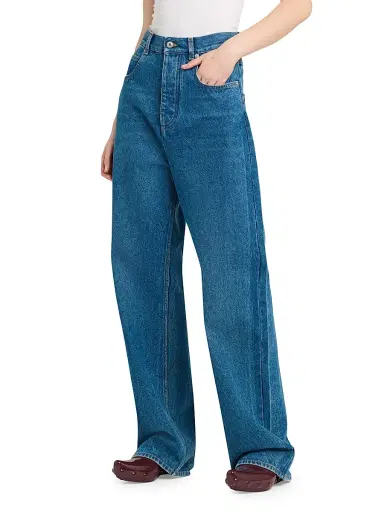 Bottega Veneta Women's Cotton High-Rise Wide-Leg Jeans - Mid Blue - Size 10 | Thumbnail 4 Bottega Veneta Women's Cotton High-Rise Wide-Leg Jeans - Mid Blue - Size 10 | Thumbnail 4