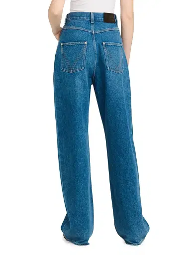 Bottega Veneta Women's Cotton High-Rise Wide-Leg Jeans - Mid Blue - Size 10 | Thumbnail 5 Bottega Veneta Women's Cotton High-Rise Wide-Leg Jeans - Mid Blue - Size 10 | Thumbnail 5