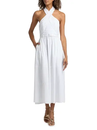 Cinq à Sept Women's Marcie Cross-Front Halter Midi-Dress - White | Thumbnail 2 Cinq à Sept Women's Marcie Cross-Front Halter Midi-Dress - White | Thumbnail 2