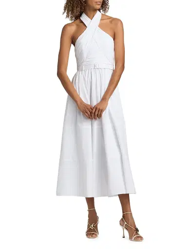 Cinq à Sept Women's Marcie Cross-Front Halter Midi-Dress - White | Thumbnail 3 Cinq à Sept Women's Marcie Cross-Front Halter Midi-Dress - White | Thumbnail 3
