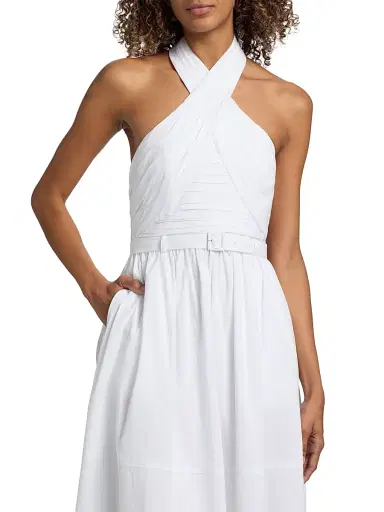 Cinq à Sept Women's Marcie Cross-Front Halter Midi-Dress - White | Thumbnail 6 Cinq à Sept Women's Marcie Cross-Front Halter Midi-Dress - White | Thumbnail 6