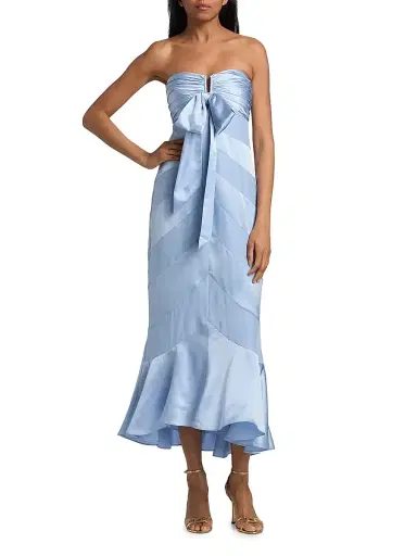 Cinq à Sept Women's Cadilyn Silk Stripe Bow Midi-Dress - Cornflower | Thumbnail 2 Cinq à Sept Women's Cadilyn Silk Stripe Bow Midi-Dress - Cornflower | Thumbnail 2