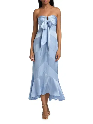 Cinq à Sept Women's Cadilyn Silk Stripe Bow Midi-Dress - Cornflower | Thumbnail 3 Cinq à Sept Women's Cadilyn Silk Stripe Bow Midi-Dress - Cornflower | Thumbnail 3