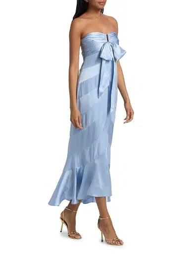 Cinq à Sept Women's Cadilyn Silk Stripe Bow Midi-Dress - Cornflower | Thumbnail 4 Cinq à Sept Women's Cadilyn Silk Stripe Bow Midi-Dress - Cornflower | Thumbnail 4