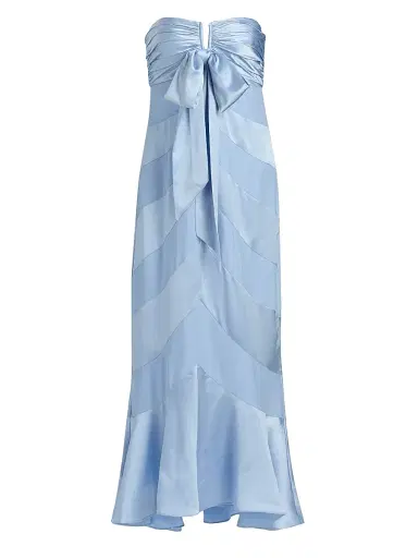 Cinq à Sept Women's Cadilyn Silk Stripe Bow Midi-Dress - Cornflower | Thumbnail 1 Cinq à Sept Women's Cadilyn Silk Stripe Bow Midi-Dress - Cornflower | Thumbnail 1