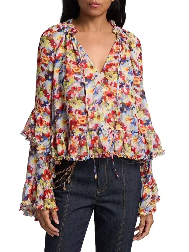 Cinq à Sept Women's Ellys Wildflower Bunch Top - Gardenia Multi | Thumbnail 3 Cinq à Sept Women's Ellys Wildflower Bunch Top - Gardenia Multi | Thumbnail 3