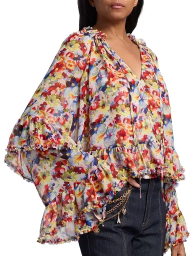 Cinq à Sept Women's Ellys Wildflower Bunch Top - Gardenia Multi | Thumbnail 6 Cinq à Sept Women's Ellys Wildflower Bunch Top - Gardenia Multi | Thumbnail 6