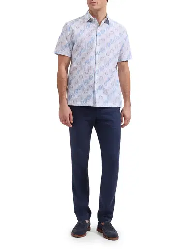 Bugatchi Men's Orson Geometric Cotton Button-Front Shirt - Hazy Blue | Thumbnail 2 Bugatchi Men's Orson Geometric Cotton Button-Front Shirt - Hazy Blue | Thumbnail 2