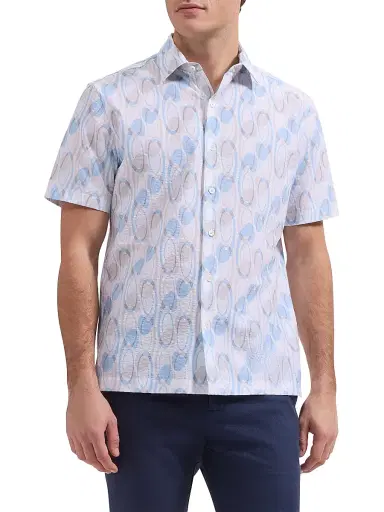 Bugatchi Men's Orson Geometric Cotton Button-Front Shirt - Hazy Blue | Thumbnail 3 Bugatchi Men's Orson Geometric Cotton Button-Front Shirt - Hazy Blue | Thumbnail 3