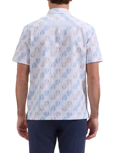 Bugatchi Men's Orson Geometric Cotton Button-Front Shirt - Hazy Blue | Thumbnail 4 Bugatchi Men's Orson Geometric Cotton Button-Front Shirt - Hazy Blue | Thumbnail 4