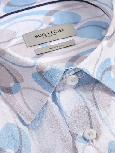 Bugatchi Men's Orson Geometric Cotton Button-Front Shirt - Hazy Blue | Thumbnail 5 Bugatchi Men's Orson Geometric Cotton Button-Front Shirt - Hazy Blue | Thumbnail 5