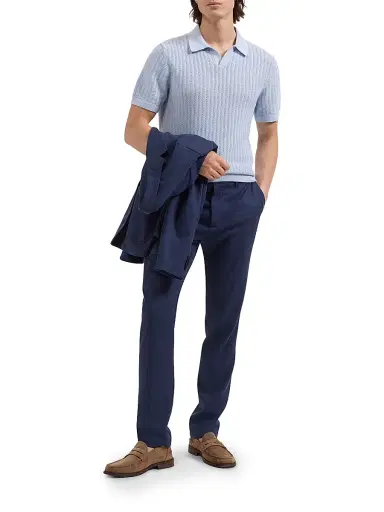 Bugatchi Men's Johnny Collar Cotton-Silk Polo Shirt | Thumbnail 2 Bugatchi Men's Johnny Collar Cotton-Silk Polo Shirt | Thumbnail 2
