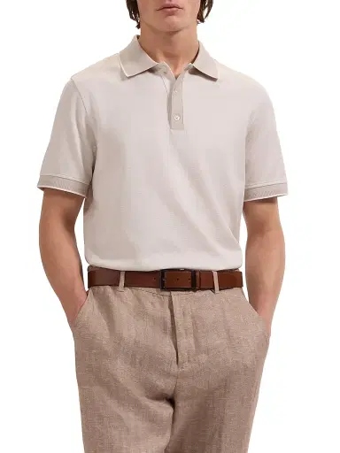 Bugatchi Men's Jacquard Herringbone Polo Shirt - Limestone | Thumbnail 3 Bugatchi Men's Jacquard Herringbone Polo Shirt - Limestone | Thumbnail 3