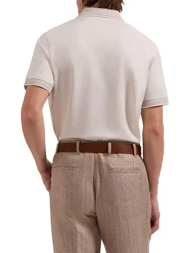 Bugatchi Men's Jacquard Herringbone Polo Shirt - Limestone | Thumbnail 4 Bugatchi Men's Jacquard Herringbone Polo Shirt - Limestone | Thumbnail 4