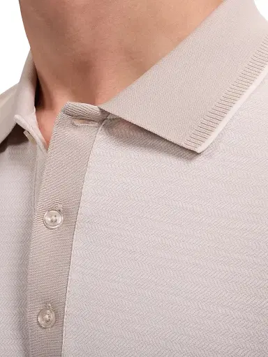 Bugatchi Men's Jacquard Herringbone Polo Shirt - Limestone | Thumbnail 5 Bugatchi Men's Jacquard Herringbone Polo Shirt - Limestone | Thumbnail 5
