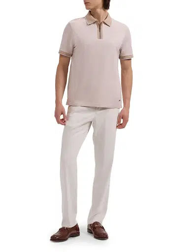 Bugatchi Men's Pin Check Cotton Quarter-Zip Polo Shirt - Sand - Size Small | Thumbnail 2 Bugatchi Men's Pin Check Cotton Quarter-Zip Polo Shirt - Sand - Size Small | Thumbnail 2