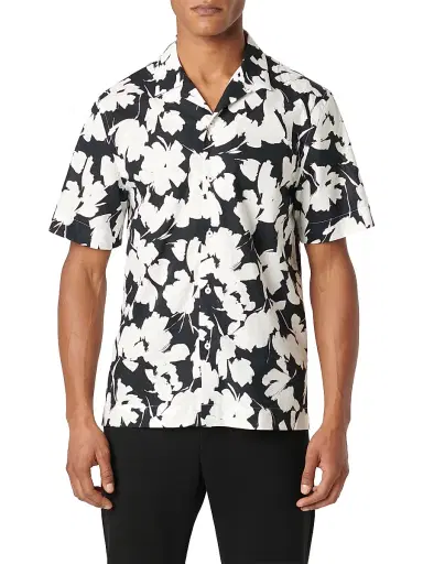 Bugatchi Men's Jackson Cotton Camp Shirt - Black | Thumbnail 3 Bugatchi Men's Jackson Cotton Camp Shirt - Black | Thumbnail 3