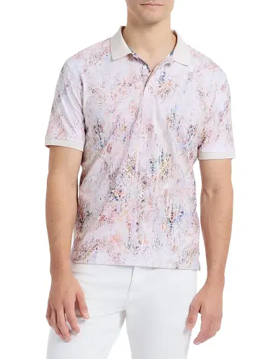 Robert Graham Men's Ryton Printed Cotton Polo Shirt - Oatmeal | Thumbnail 3 Robert Graham Men's Ryton Printed Cotton Polo Shirt - Oatmeal | Thumbnail 3