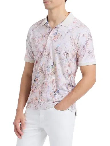Robert Graham Men's Ryton Printed Cotton Polo Shirt - Oatmeal | Thumbnail 4 Robert Graham Men's Ryton Printed Cotton Polo Shirt - Oatmeal | Thumbnail 4