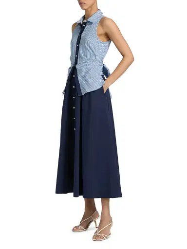 Tanya Taylor Women's Hannah Striped Cotton Midi-Dress - Cloudy Blue Optic White | Thumbnail 4 Tanya Taylor Women's Hannah Striped Cotton Midi-Dress - Cloudy Blue Optic White | Thumbnail 4