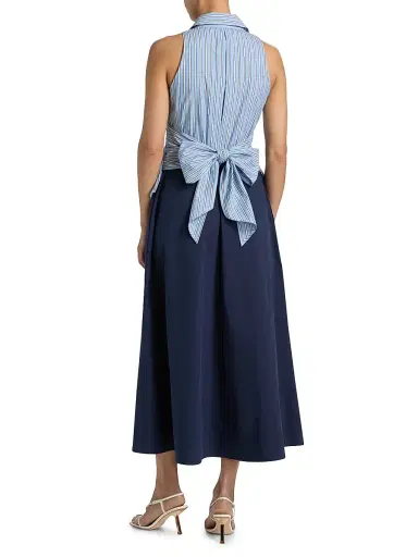 Tanya Taylor Women's Hannah Striped Cotton Midi-Dress - Cloudy Blue Optic White | Thumbnail 5 Tanya Taylor Women's Hannah Striped Cotton Midi-Dress - Cloudy Blue Optic White | Thumbnail 5