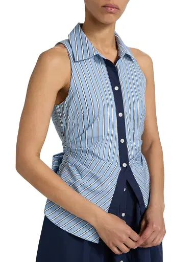 Tanya Taylor Women's Hannah Striped Cotton Midi-Dress - Cloudy Blue Optic White | Thumbnail 6 Tanya Taylor Women's Hannah Striped Cotton Midi-Dress - Cloudy Blue Optic White | Thumbnail 6