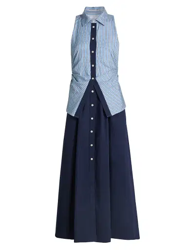 Tanya Taylor Women's Hannah Striped Cotton Midi-Dress - Cloudy Blue Optic White | Thumbnail 1 Tanya Taylor Women's Hannah Striped Cotton Midi-Dress - Cloudy Blue Optic White | Thumbnail 1