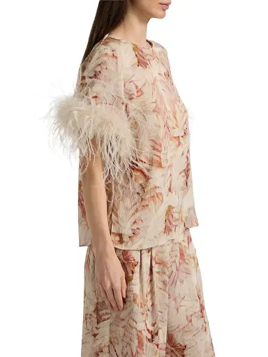 Ungaro Women's Logan Floral Feather-Trim Blouse - Natural Multi - Size XXL | Thumbnail 4 Ungaro Women's Logan Floral Feather-Trim Blouse - Natural Multi - Size XXL | Thumbnail 4