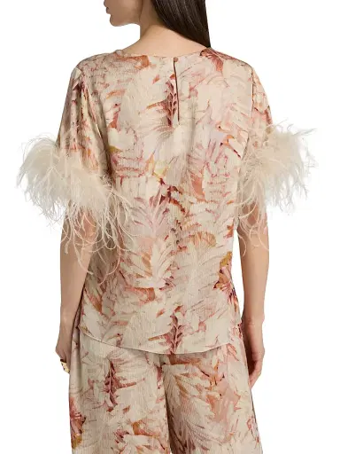 Ungaro Women's Logan Floral Feather-Trim Blouse - Natural Multi - Size XXL | Thumbnail 5 Ungaro Women's Logan Floral Feather-Trim Blouse - Natural Multi - Size XXL | Thumbnail 5