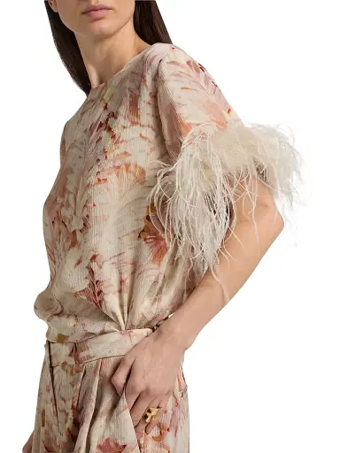 Ungaro Women's Logan Floral Feather-Trim Blouse - Natural Multi - Size XXL | Thumbnail 6 Ungaro Women's Logan Floral Feather-Trim Blouse - Natural Multi - Size XXL | Thumbnail 6