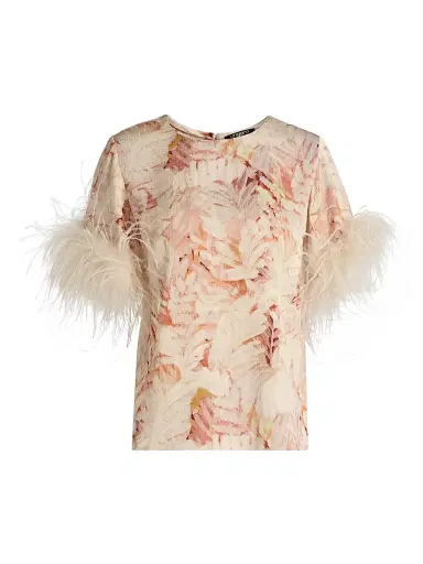 Ungaro Women's Logan Floral Feather-Trim Blouse - Natural Multi - Size XXL | Thumbnail 1 Ungaro Women's Logan Floral Feather-Trim Blouse - Natural Multi - Size XXL | Thumbnail 1