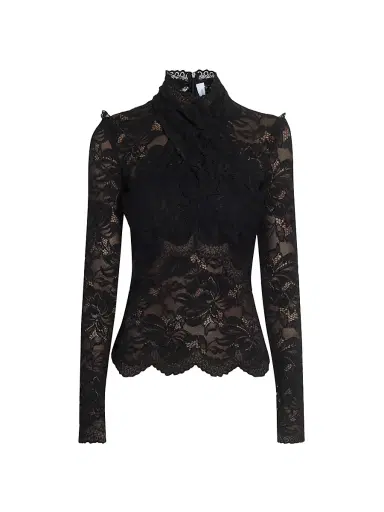 Rabanne Women's Lace Wrap Long-Sleeve Top - Black - Size 10 | Thumbnail 1 Rabanne Women's Lace Wrap Long-Sleeve Top - Black - Size 10 | Thumbnail 1