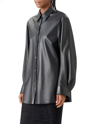 Akris Women's Oversized Leather Shirt - Black - Size 12 | Thumbnail 4 Akris Women's Oversized Leather Shirt - Black - Size 12 | Thumbnail 4