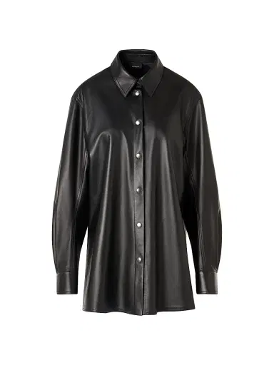 Akris Women's Oversized Leather Shirt - Black - Size 12 | Thumbnail 1 Akris Women's Oversized Leather Shirt - Black - Size 12 | Thumbnail 1