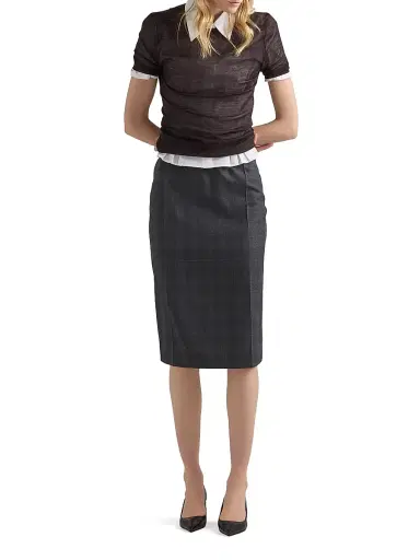 Prada Women's Checked Wool Midi-Skirt | Thumbnail 5 Prada Women's Checked Wool Midi-Skirt | Thumbnail 5