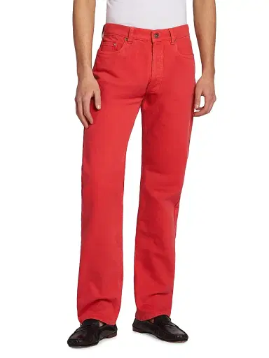 Versace Men's Non-Stretch Straight-Leg Jeans - Red | Thumbnail 4 Versace Men's Non-Stretch Straight-Leg Jeans - Red | Thumbnail 4