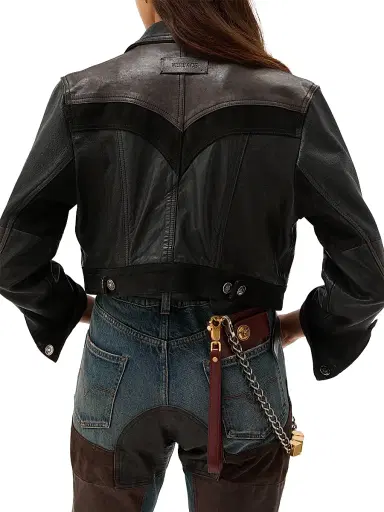 Versace Women's Two-Tone Leather Blouson-Style Jacket - Black - Size 12 | Thumbnail 3 Versace Women's Two-Tone Leather Blouson-Style Jacket - Black - Size 12 | Thumbnail 3