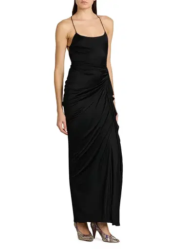 Versace Women's Draped Jersey Column Gown - Black | Thumbnail 4 Versace Women's Draped Jersey Column Gown - Black | Thumbnail 4