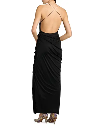 Versace Women's Draped Jersey Column Gown - Black | Thumbnail 5 Versace Women's Draped Jersey Column Gown - Black | Thumbnail 5