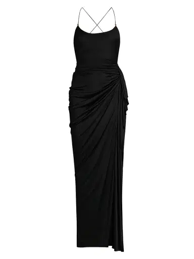 Versace Women's Draped Jersey Column Gown - Black | Thumbnail 1 Versace Women's Draped Jersey Column Gown - Black | Thumbnail 1