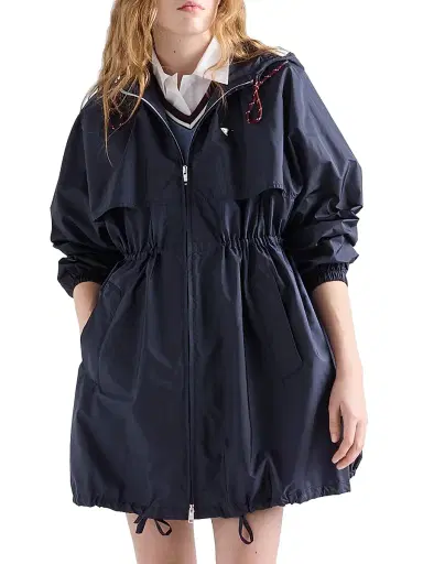 Prada Women's Lightweight Nylon Hooded Raincoat - Blue | Thumbnail 2 Prada Women's Lightweight Nylon Hooded Raincoat - Blue | Thumbnail 2